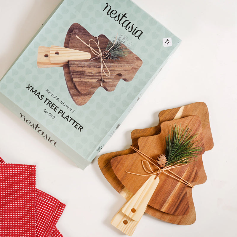 Xmas Tree Platter With Raffia Set Of 3