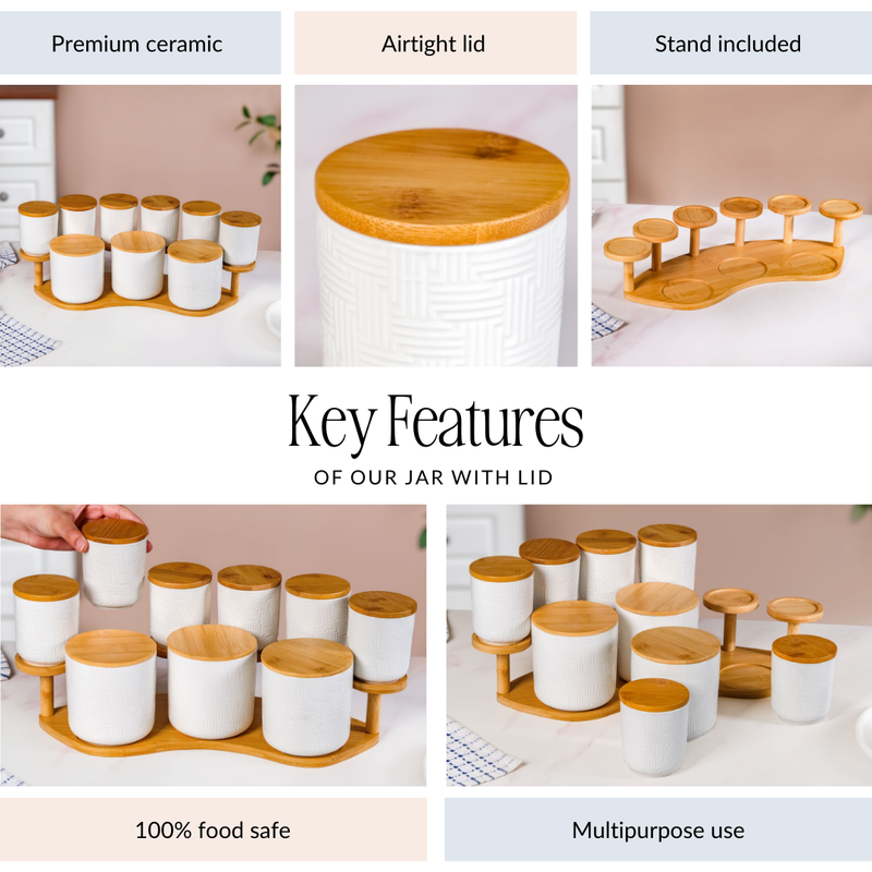 Ceramic Jar With Airtight Lid And Stand Set Of 9