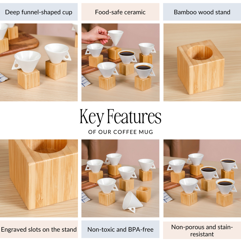 Conical Espresso Cup With Stand Set Of 6 90ml