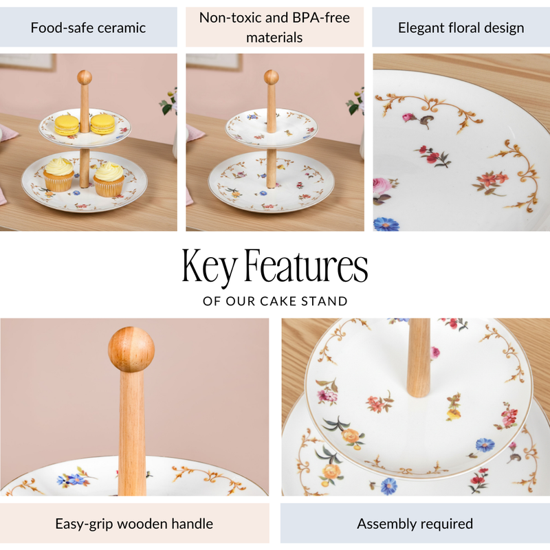 Floral Ceramic Two Tier Cupcake Stand