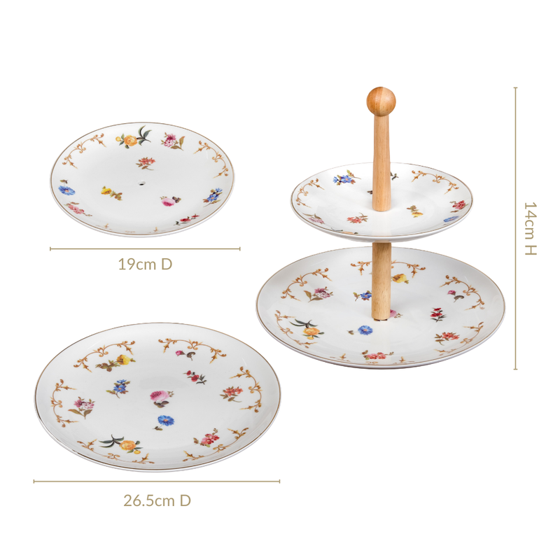 Floral Ceramic Two Tier Cupcake Stand