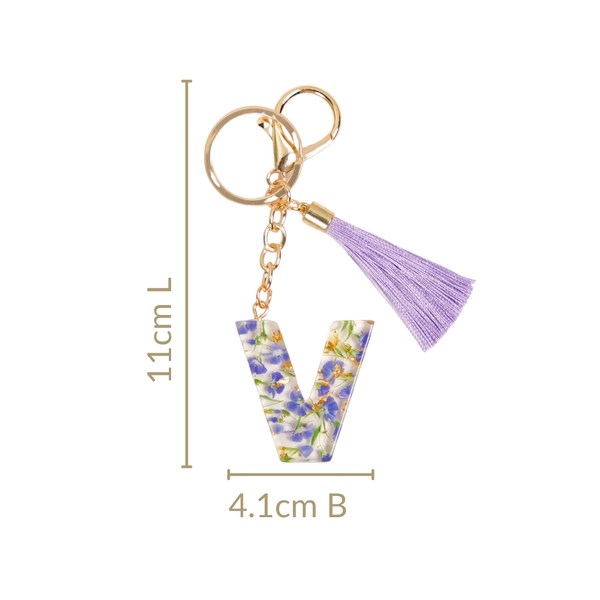 Violet Whimsy Pressed Flower V Keychain