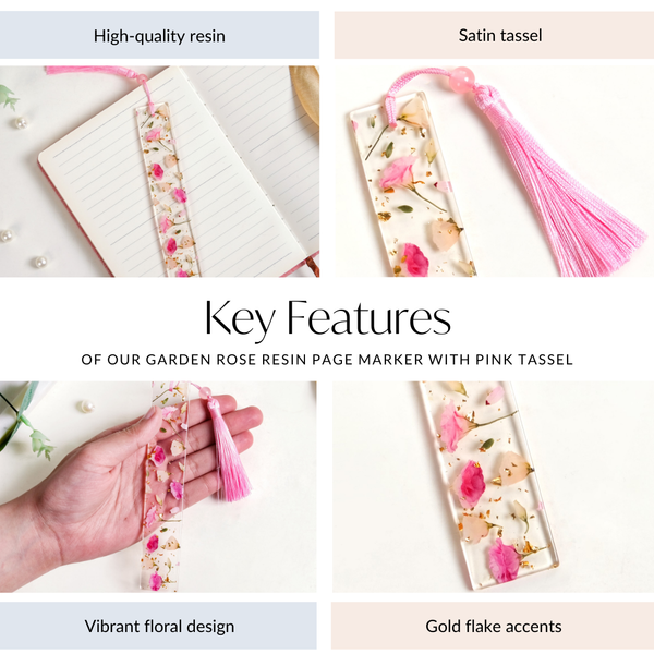 Garden Rose Resin Page Marker With Pink Tassel