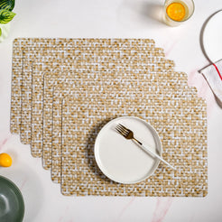 Yellow And White Intrecciato Weave Rectangular Table Mat Set Of 6