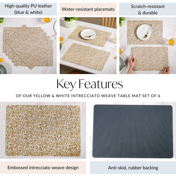 Yellow And White Intrecciato Weave Rectangular Table Mat Set Of 6