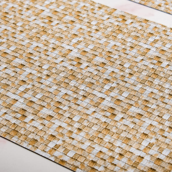 Yellow And White Intrecciato Weave Rectangular Table Mat Set Of 6