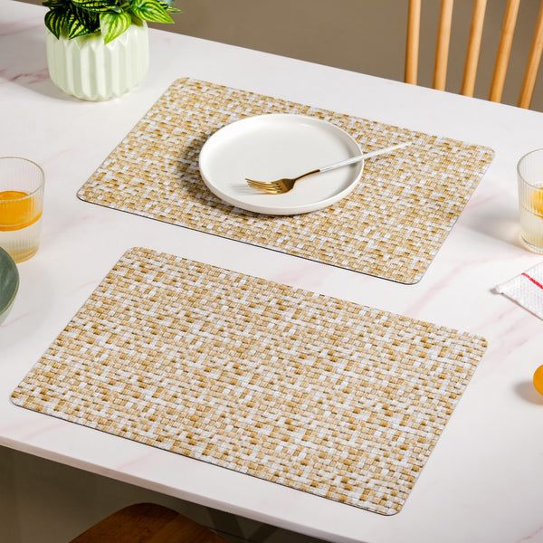 Yellow And White Intrecciato Weave Rectangular Table Mat Set Of 6