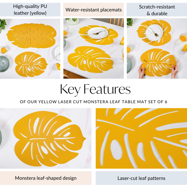 Yellow Laser Cut Monstera Leaf Table Mat Set Of 6