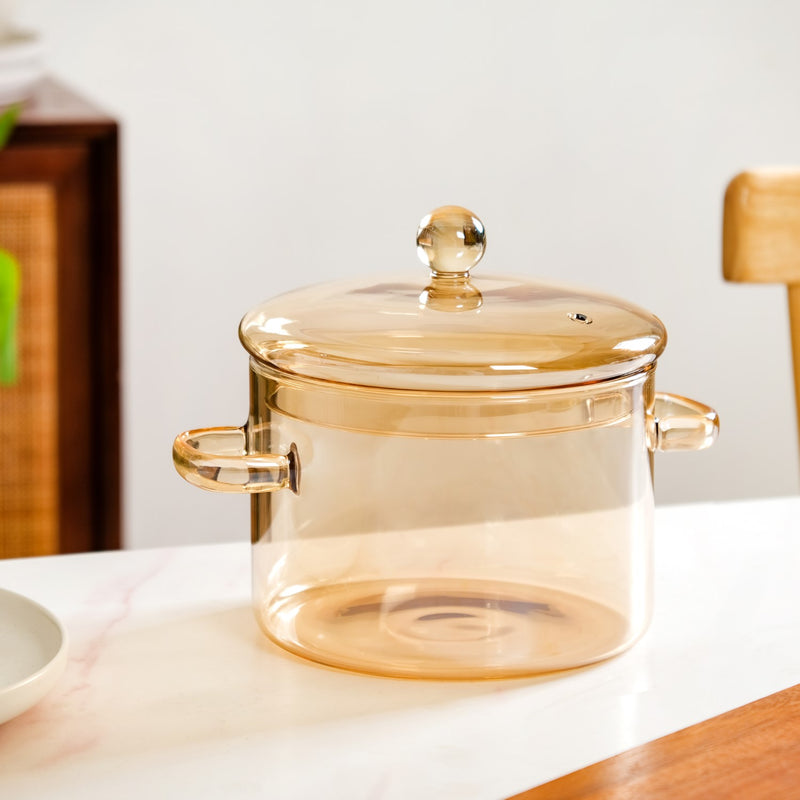 Yellow Tinted Borosilicate Glass Cooking Pot 2250ml