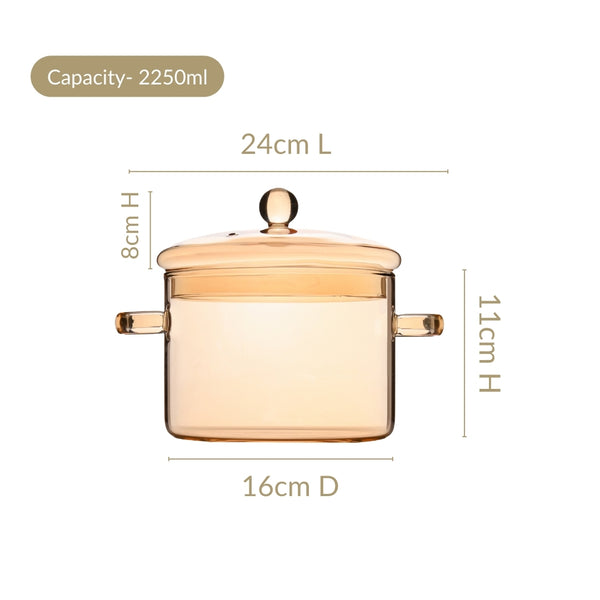 Amber Borosilicate Glass Cooking Pot 2250ml
