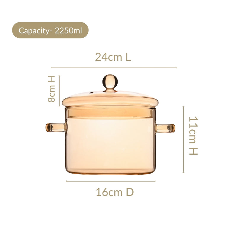 Yellow Tinted Borosilicate Glass Cooking Pot 2250ml