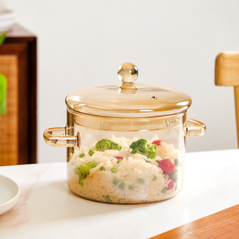 Yellow Tinted Borosilicate Glass Cooking Pot 2250ml