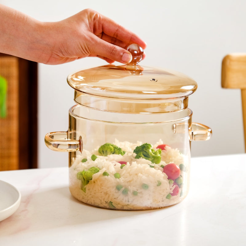 Yellow Tinted Borosilicate Glass Cooking Pot 2250ml