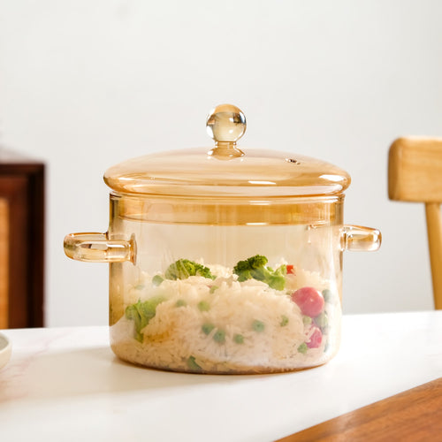 Yellow Tinted Borosilicate Glass Cooking Pot 2250ml