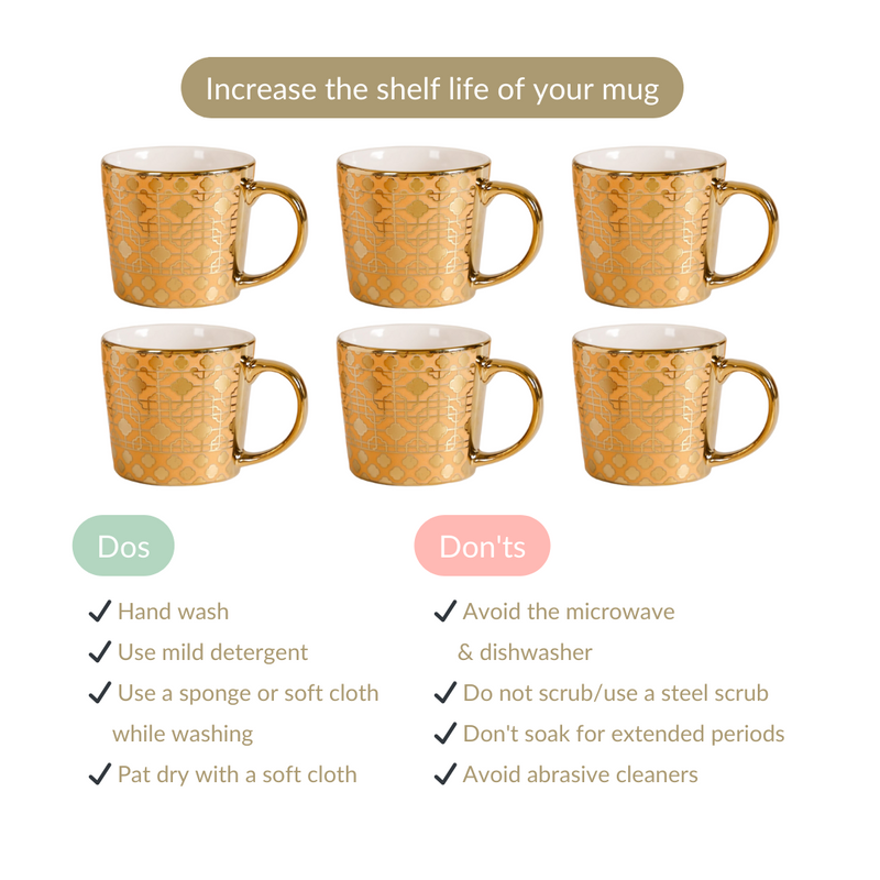 Golden Mirage Cup Set of 6 280ml - Tea cup set, coffee cup set, tea cups, coffee cups, ceramic tea cups