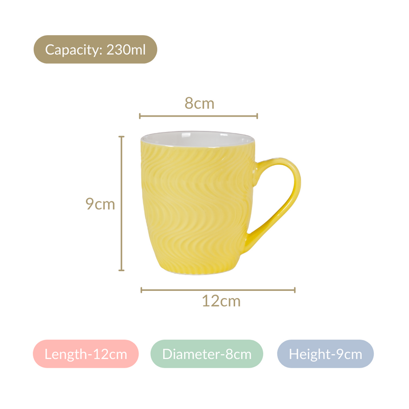 Yellow Swirl Cup for Tea Set of 6 230ml - Tea cup set, tea cups, coffee mugs, ceramic mug set, ceramic tea cups, tea cup set of 6
