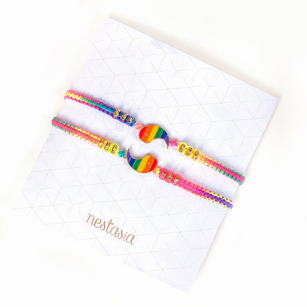 Set Of 2 Rainbow Yin Yang Couple Bracelet