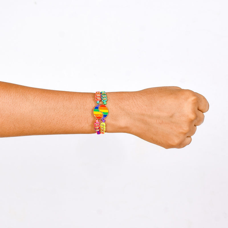 Set Of 2 Rainbow Yin Yang Couple Bracelet