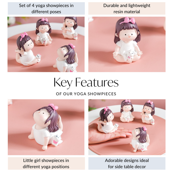 Kawaii Little Girl Yoga Showpiece Set Of 4
