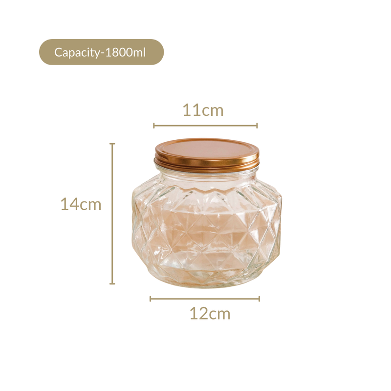 Diamond Textured Airtight Glass Kitchen Jar Set Of 2 1800ml