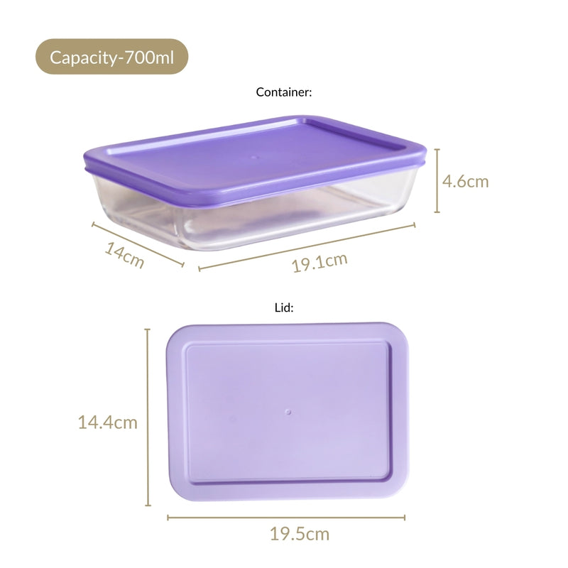 Set Of 4 Shallow Borosilicate Glass Food Storage Container 700ml