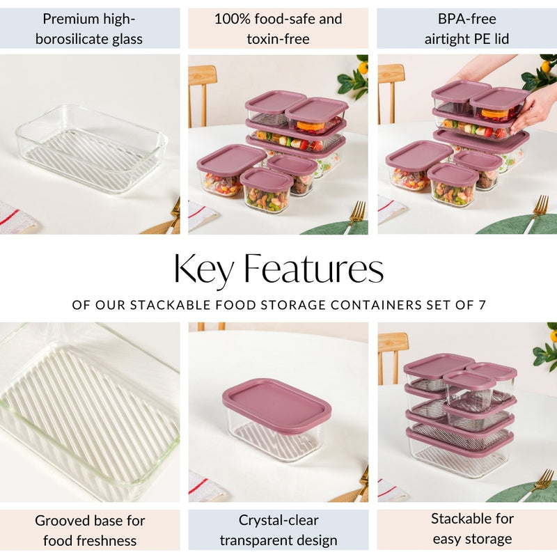 Groovo Stackable Food Storage Containers Set Of 7 S 310ml M 520ml L 750ml XL 1200ml XXL 1700ml