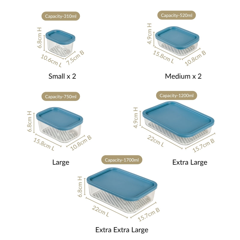 Groovo Stackable Glass Airtight Food Storage Containers Set Of 7 S 310ml M 520ml L 750ml XL 1200ml XXL 1700ml