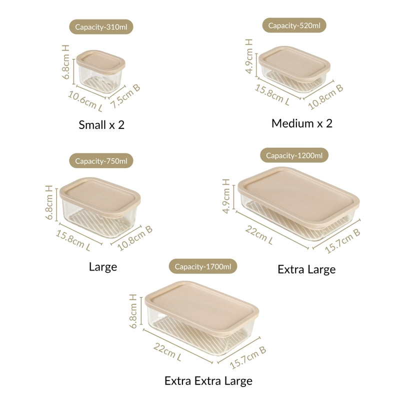 Groovo Premium Airtight Glass Containers Set Of 7 S 310ml M 520ml L 750ml XL 1200ml XXL 1700ml