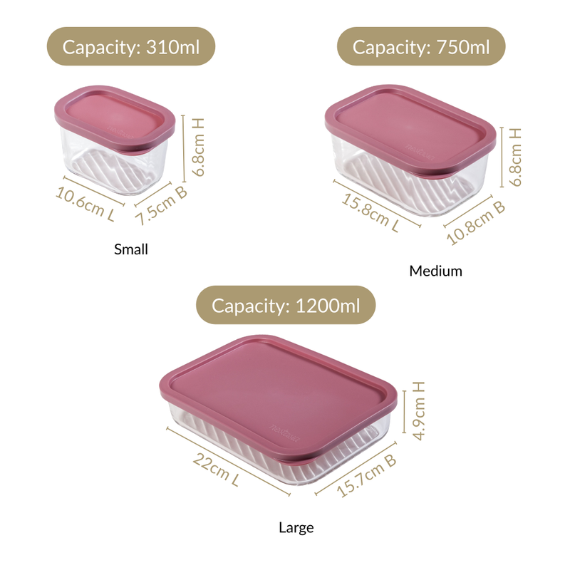 Groovo Storage Containers With Lid Set Of 5 310ml 750ml 1200ml Mauve