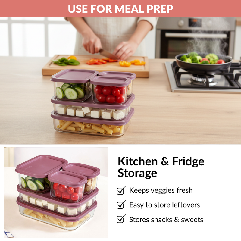 Groovo Storage Containers With Lid Set Of 5 310ml 750ml 1200ml Mauve