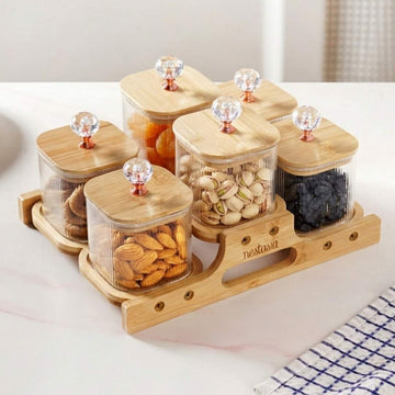 Crystal Knob Fluted Jars With Stand Set Of 7 380ml