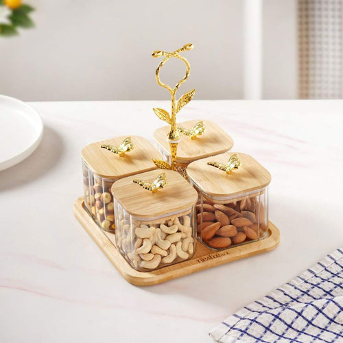 Gold Accent Jars With Stand Set Of 5 380ml