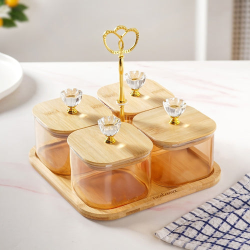 Tinted Jars Set Of 5 With Floral Knobs 450ml