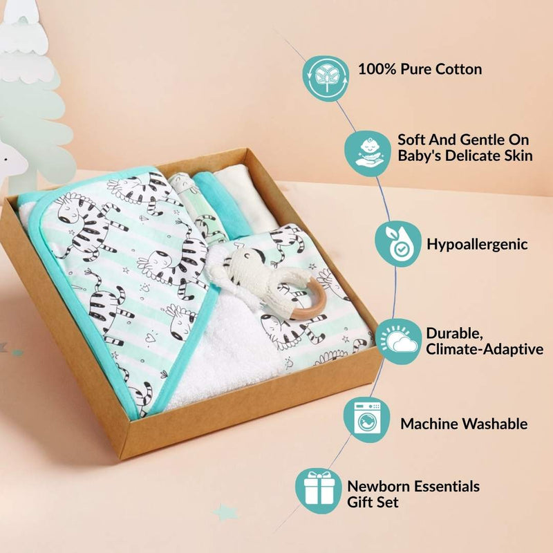 Zebra Baby Hamper With Swaddle Towel Napkin Rattle Set Of 6
