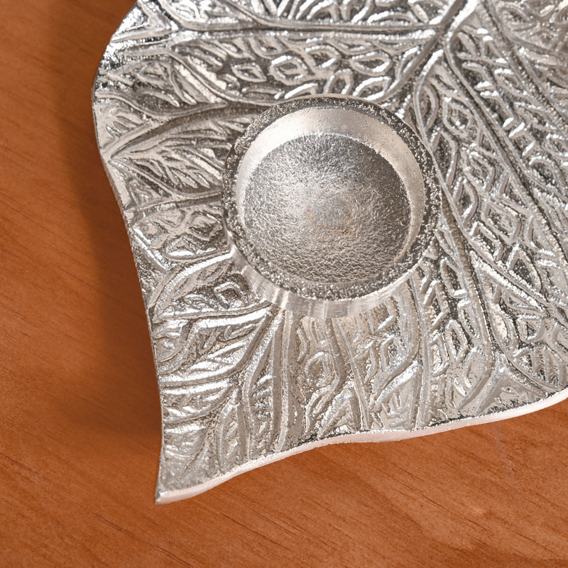 Zen Glow Aluminium Leaf Tealight And Agarbatti Holder Set Of 2