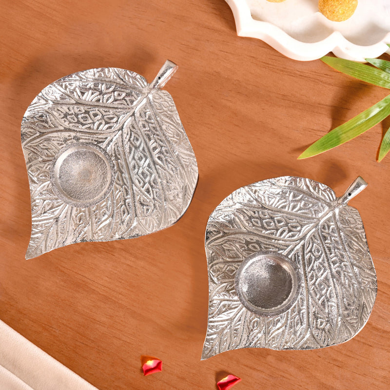 Zen Glow Aluminium Leaf Tealight And Agarbatti Holder Set Of 2