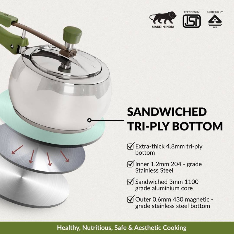 Zesta Curved Induction Safe Stainless Steel Pressure Cooker 3 Litre inner Lid