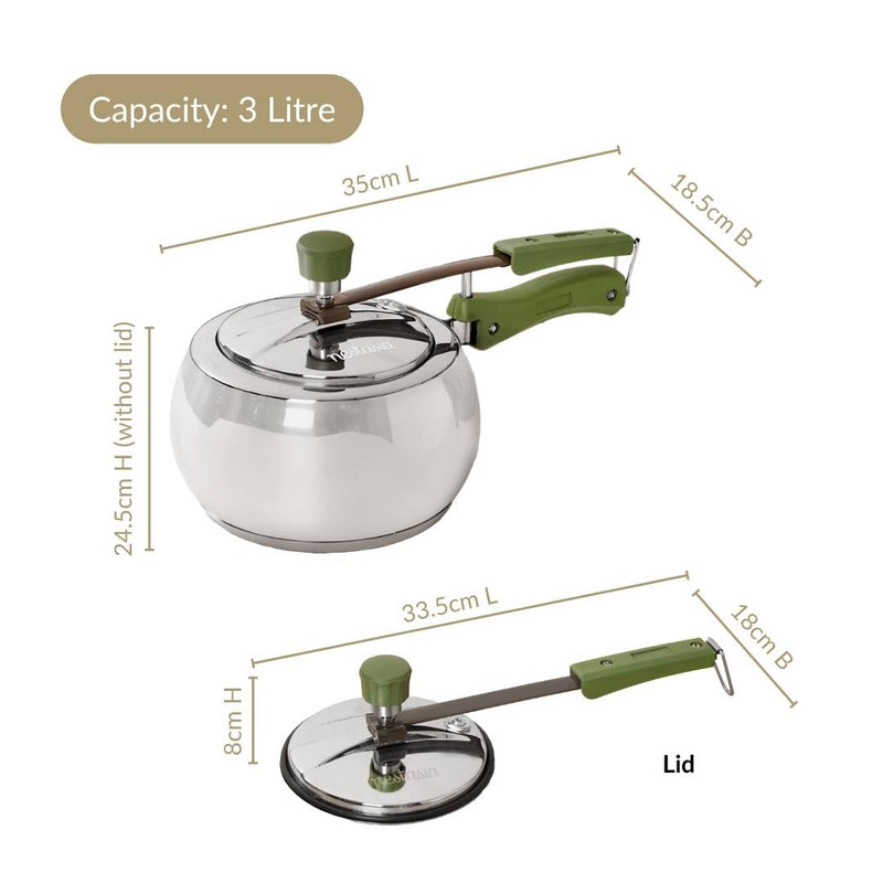 Zesta Curved Induction Safe Stainless Steel Pressure Cooker 3 Litre inner Lid