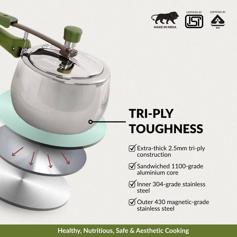 Zesta Induction Safe Triply Stainless Steel Pressure Cooker 3 Litre