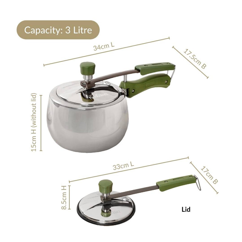 Zesta Induction Safe Triply Stainless Steel Pressure Cooker 3 Litre