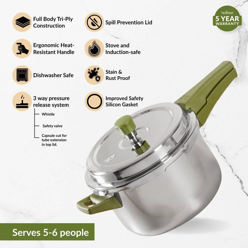 Zesta Triply Stainless Steel Induction Safe Pressure Cooker 5 Litre Spill Safe Lid