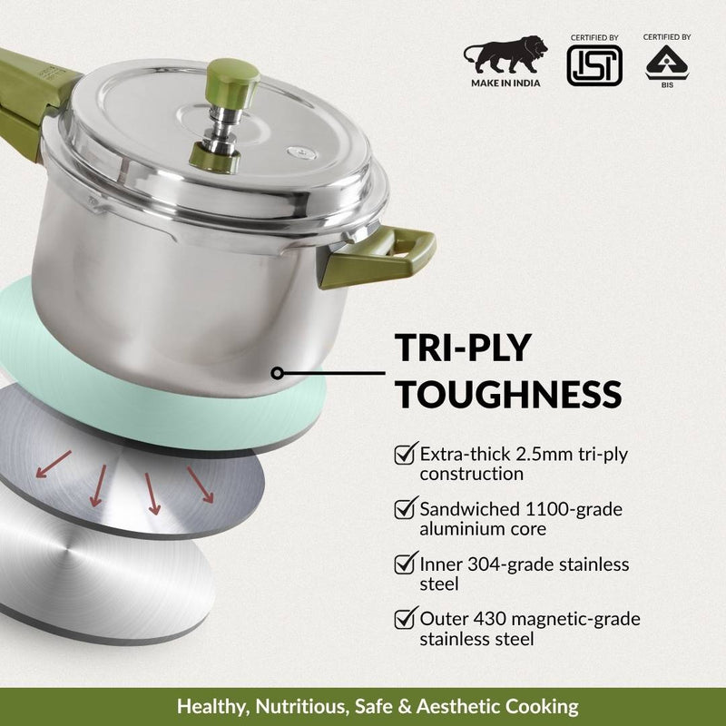Zesta Triply Stainless Steel Induction Safe Pressure Cooker 5 Litre Spill Safe Lid