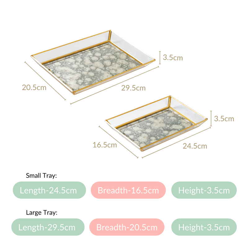 Abstract Design Printed Glass Vanity Tray Set Of 2- Decorative tray, glass tray, trinket tray, gold tray, mirror tray, coffee table tray