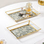 Abstract Design Printed Glass Vanity Tray Set Of 2- Decorative tray, glass tray, trinket tray, gold tray, mirror tray, coffee table tray