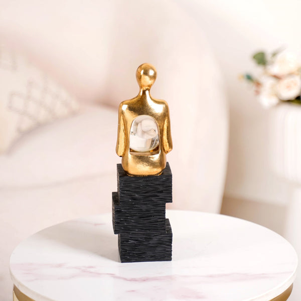 Abstract Gold Sitting Figurine With Crystal Ball