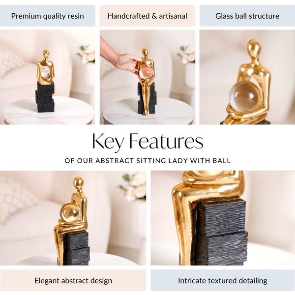 Abstract Gold Sitting Figurine With Crystal Ball