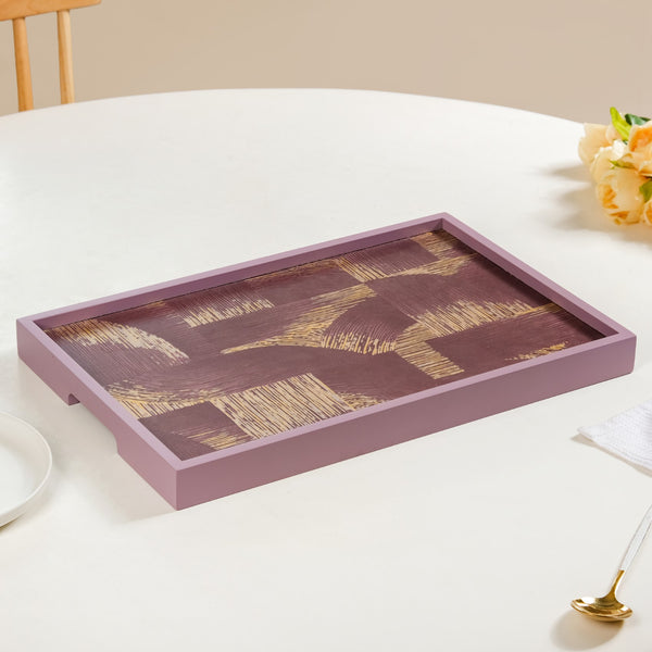 Modern Abstract Art Tray Set Of 2 Purple Matte Gold