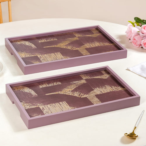 Modern Abstract Art Tray Set Of 2 Purple
