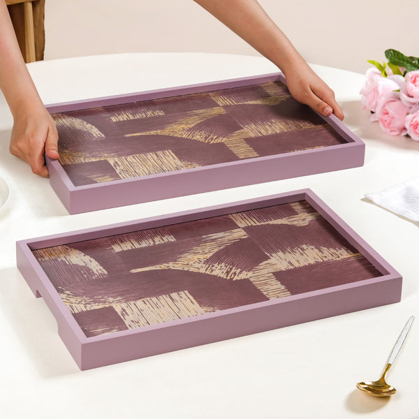 Modern Abstract Art Tray Set Of 2 Purple Matte Gold