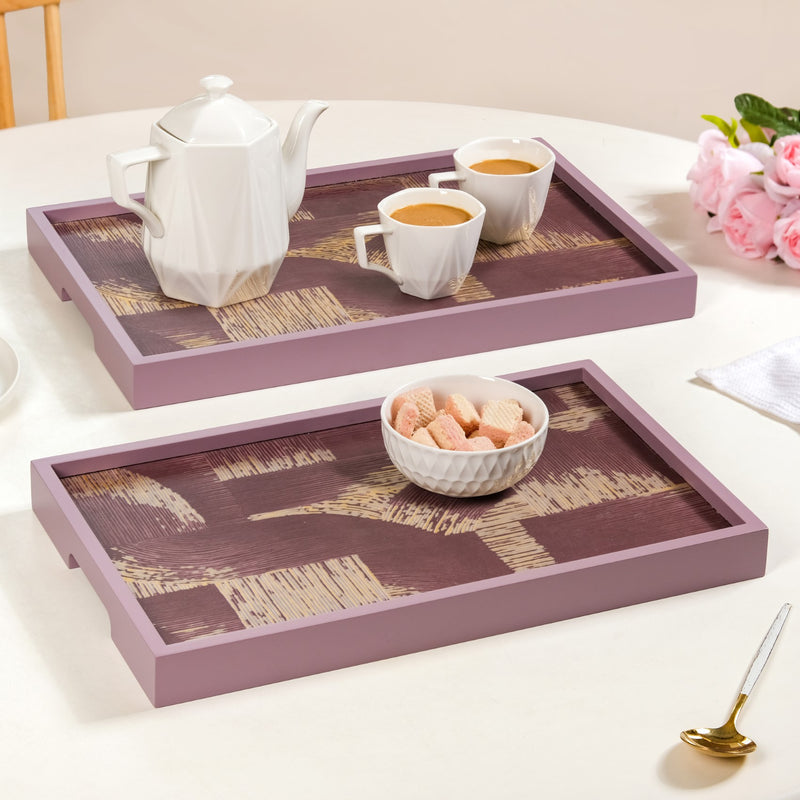 Modern Abstract Art Tray Set Of 2 Purple